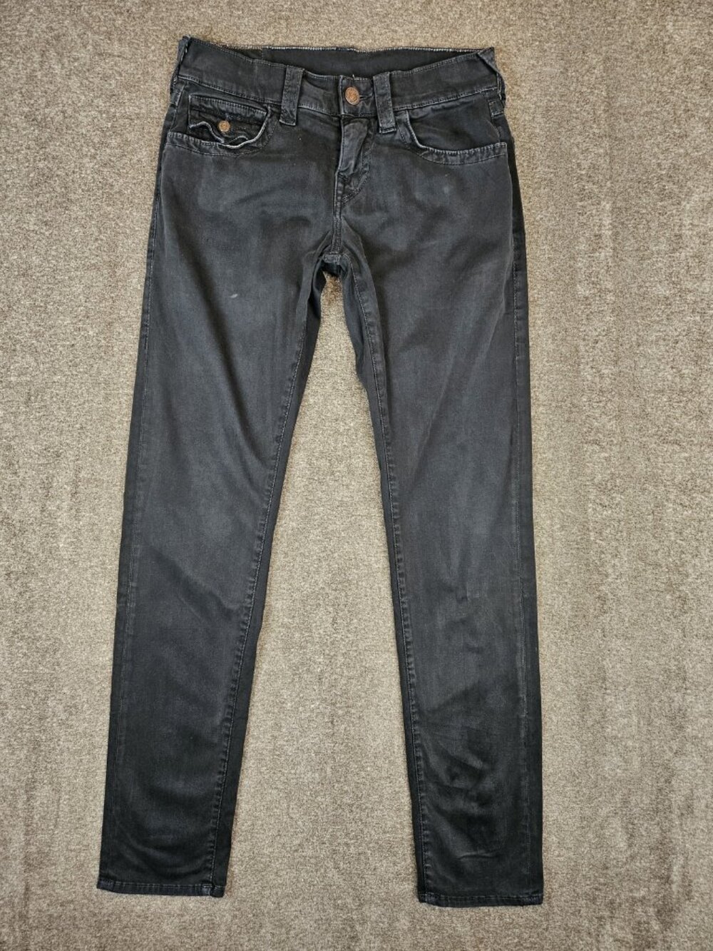 True Religion Geno Slim Skinny Jeans Womens 28 (30x33) Faded Black Flap Pockets